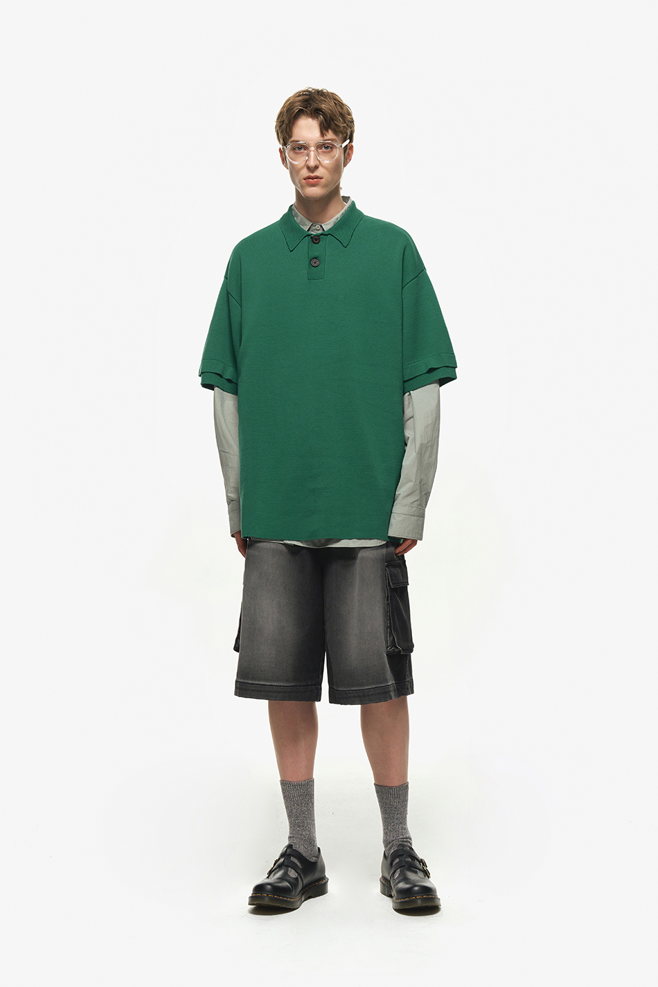 Oversized summer knit polo shirt_Green